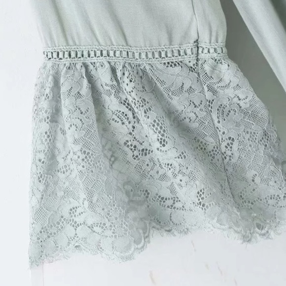 Lace Bell Sleeve Boho Gypsy Dress Mint Bohemian - Picture 10 of 12